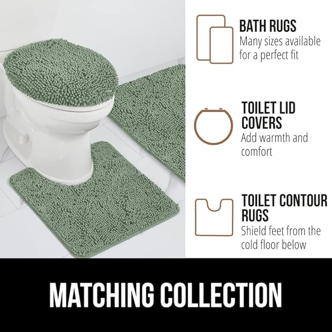 GORILLA GRIP Bath Rug Mat 44x26, Soft Absorbent Chenille, Quick Dry Microfiber Mats, Rubber Backing Washable Shower Floor Rugs, Bathmat Runner, US Designed Bathroom Home Decor Accessories Sage Green