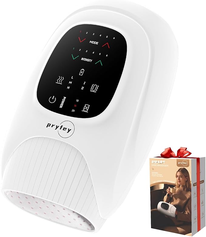 Hand Massager with Heat and Compression, Hand Massage with 2 Vibration 6 Modes 6 Intensities, Electric Hand Massager for Arthritis and Carpal Tunnel Relief, Christmas Gifts for Women Men, White
