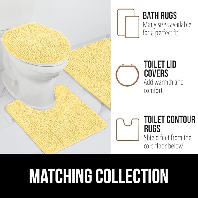 GORILLA GRIP Bath Rug Mat 60x24, Thick Soft Absorbent Chenille, Quick Dry Microfiber Mats, Rubber Backing Washable Shower Floor Rugs, Bathmat Runner, US Designed Bathroom Home Decor Accessories Yellow