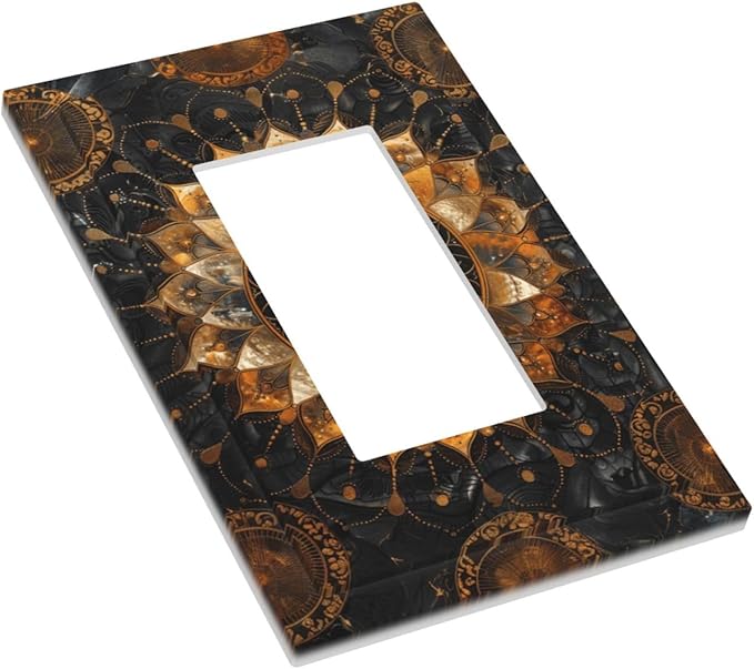Cool Colorful Mandal Flowers Boho Floral Decorative Outlet Covers 1 Gang Single Rocker Light Switch Cover Plate Wall Plates GFCI Faceplate for Bed Room Living Room Decor