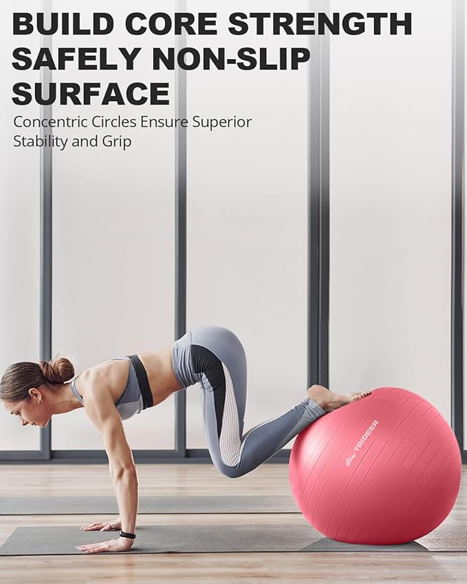 Trideer Exercise Ball for Yoga, Pilates & Fitness – Stability Ball Equipment for Home Gym & Office Chair, Core & Balance Training Accessories, Physical Therapy Equipment, Quick Pump Included, 5 Sizes