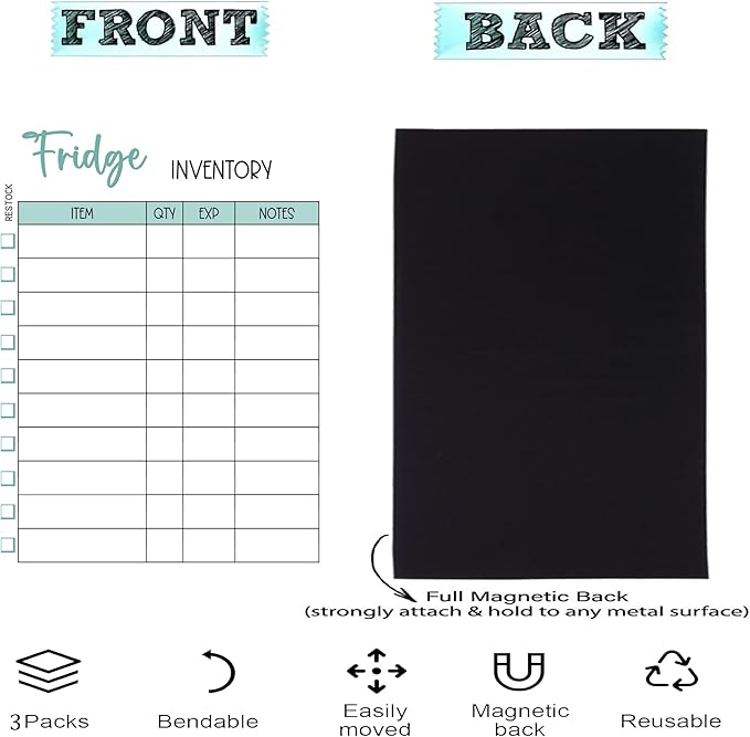 Magnetic Whiteboard for Fridge 3-Pack - 8.27"x5.8" Reusable Dry Erase Freezer Inventory to-Do List & Shopping List for Refrigerator - 2 Extra Fine Point Markers Included