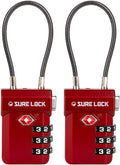 SURE LOCK TSA Approved 3-Digit Combination Luggage Locks – Open Alert Indicator, Re-settable Code with Zinc Alloy Body, Easy-Read Dials for Suitcase, Backpack, Gym Locker & Toolbox (Multiple Colors)