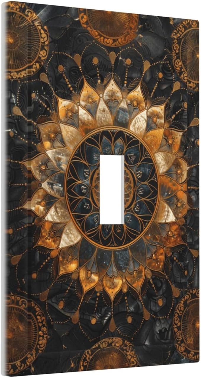 Cool Colorful Mandal Flowers Boho Floral Decorative Light Switch Cover 1 Gang Single Toggle Device Electrical Faceplate Switchplates Decorator Outlet Wall Plate for Bed Room Living Room Decor