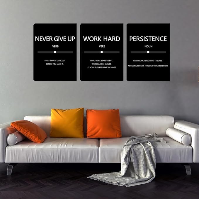 Large Black Office Wall Decor Art 3 Pieces Quotes Canvas Poster Prints Motivational Inspirational Picture Painting Bedroom Hallway Decorations Framed Artwork Easy to Hang 24"x36"x3
