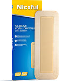 Ultra Soft Silicone Foam Dressing 4" x 12" - Large Bandages for Wounds, Highly Absorbent Waterproof Bandages for Bed Sores, Leg Ulcers, Knee Surgery 3 Count