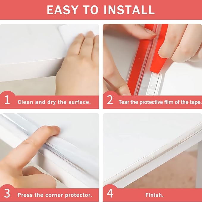 Baby Proofing,Clear Edge Protector Strip,19.7ft(6m) Pre-Tape Silicone Soft Corner Protectors for Kids,Corner Protectors with Upgraded Pre-Taped Strong Adhesive,Against Sharp Corner for Table,Cabinet