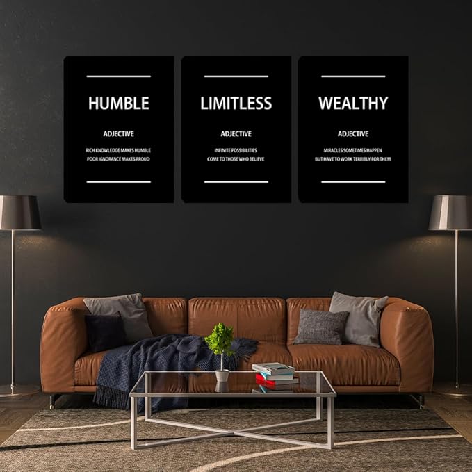 Canvas Painting Wall Art 3 Pieces Black Motivational Wall Art Decoration Entrepreneur Posters Prints Quotes Wall Decor for Living Room Bedroom Office Decor Canvas Art Set 12"x16"x3