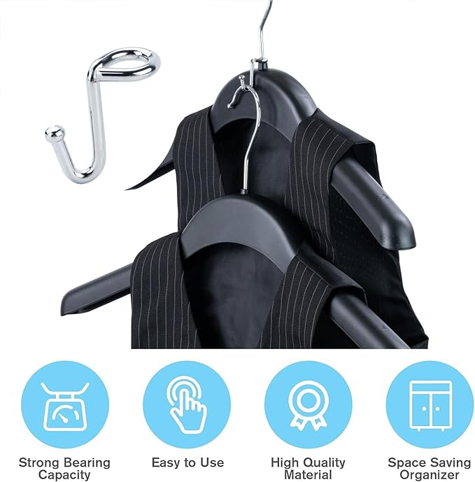 Clothes Hanger Connector Hooks, 36PCS, Clothes Hanger Organizer Mini Space Saving Extender Cascading Connection Hooks for Wooden Velvet Metal Plastic Hangers (Silver)