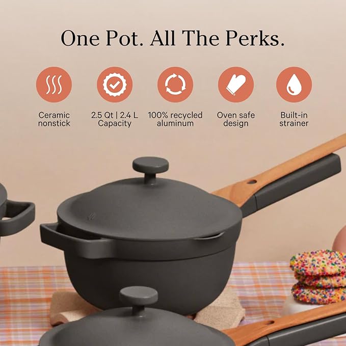 Our Place Mini Perfect Pot | 2.5 Qt Ceramic Pot with Lid & Spatula | Patented 8-in-1, PFAS-Free Nonstick, Non-Toxic Cookware | Induction & Oven-Safe up to 450°F | Char