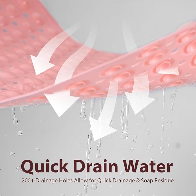 Large Shower Mat 21.5x33.5 Inch Pink, Soft Non Slip Shower Mats for Inside Shower with Big Suction Cups Drain Holes, Extra Large Bath Bathtub Mat Floor Stall Mats, BPA-Free, Easy Clean