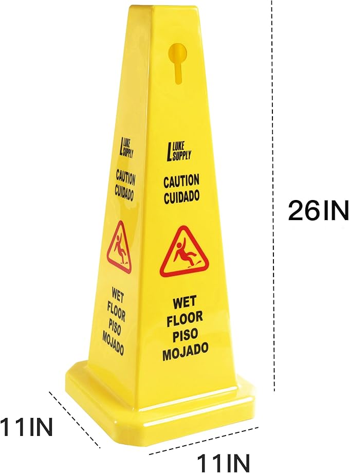 MATTHEW CLEANING 3 Packs 26” Caution Wet Floor Safety Cones for Indoors and Outdoors,Bright Yellow Caution Wet Floor Sign,4-Sided Bilingual Signs,Avoid Fall & Slip Accident