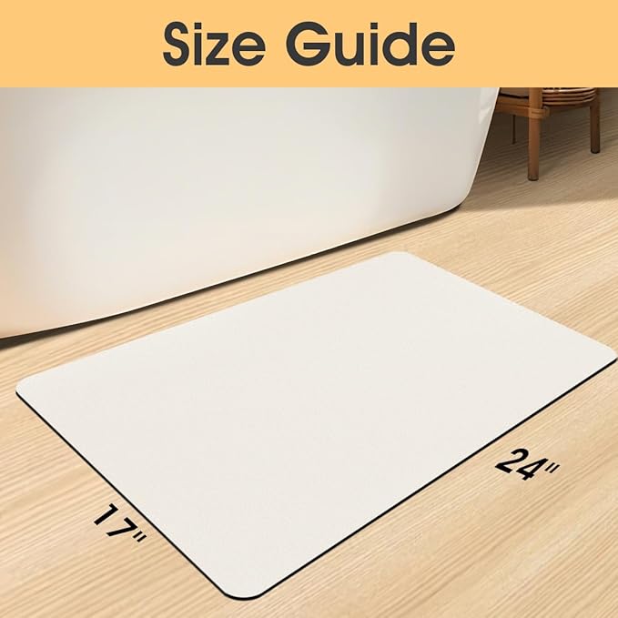 Ultra Thin Bath Mat, Upgrade Backing Non Slip Thin Bath Mats Fit Under Door, Quick Dry Ultra Absorbent Bathroom Rugs, Machine Washable Bath Rugs for Bathroom, Bathtub, Light Beige/Solid/24"x17"
