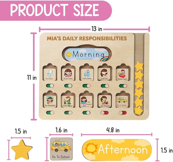 Personalized Wooden Daily Routine Chart, Visual Schedule, Routine Chart for Toddlers, Morning Bedtime Routine Chart for Toddlers (03)