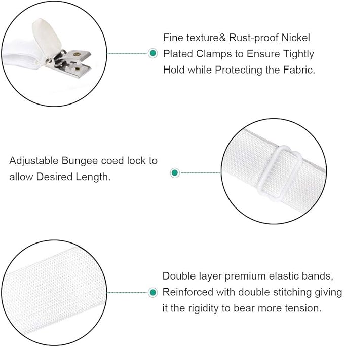 4Pcs Adjustable Bed Sheet Straps Clips, Elastic Mattress Sheet Fasteners Holder and Suspenders, Grippers to Hold Sheet, Mattress, Sofa, Couch, Table Cloth, Recliner Ironing Board Cover and More