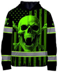 Matedecor Skull US Flag Reflective High Visibility Hoodie For Men Construction Hi Vis Safety Workwear Custom Name