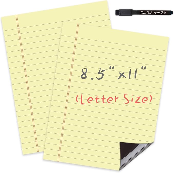 Magnetic Dry Erase Board – 8.5”x11” Reusable Lined Dry Erase Notebook Sheet for Fridge 2 Pcs – Marker Included
