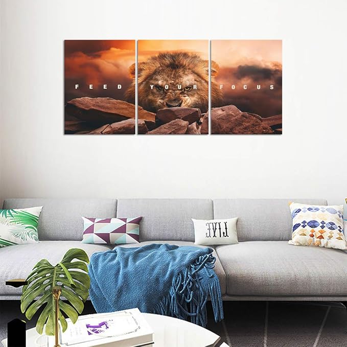 Motivational Wall Art Inspirational Canvas Wall Art Lion Posters Prints Office Wall Decor 3 Pieces Entrepreneur Quotes Picture Paintings Artwork Bedroom Home Decor Decoration (36”Wx16”H)