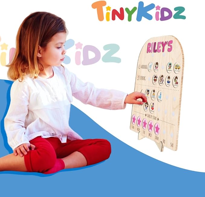 Personalized Wooden Chore Chart for Kids 15x17", Visual Schedule, Routine Chart for Kids, Morning Bedtime Routine Chart for Toddlers Ages 2-4, Daily Kids Schedule Board for Home (11)