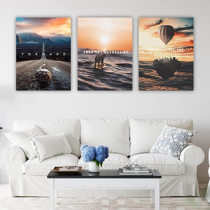 Motivational Posters Inspirational Wall Art Canvas 3 Pieces Grind Hustle Canvas Framed Wall Art Inspirational Painting Prints Poster Wall Decor Modern Home Decor Painting Pictures - 48" Wx24 H