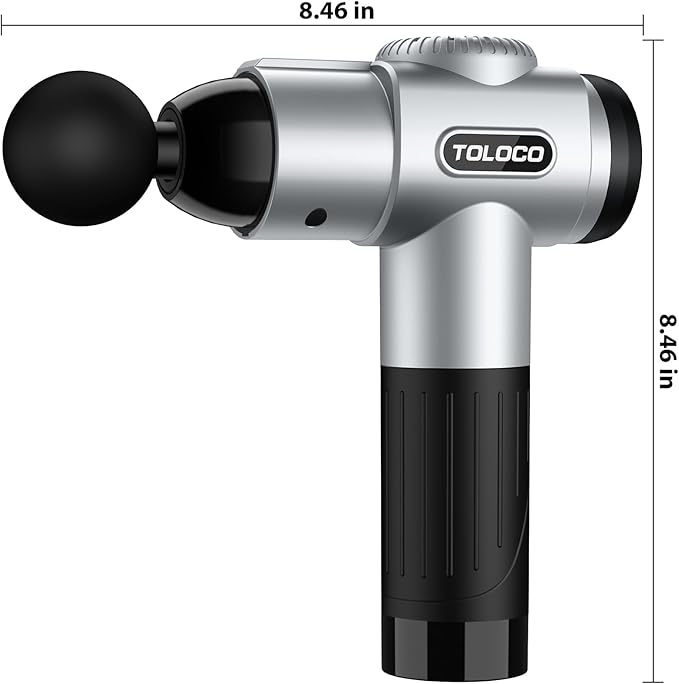 TOLOCO Massage Gun, Muscle Massage Gun Deep Tissue for Athletes with 10 Massage Heads, Electric Percussion Massager for Any Pain Relief, Christmas Gifts for Women, Men, Silver