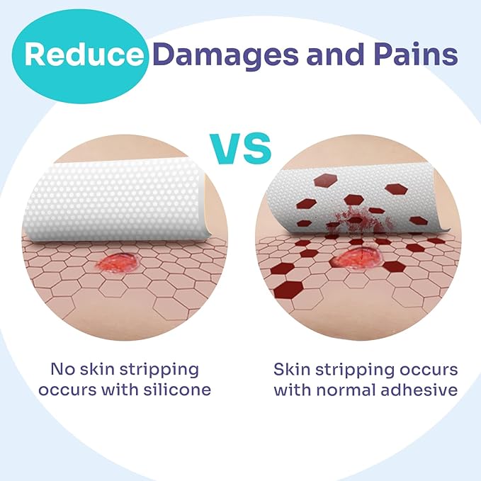 Conkote Silicone Adhesive Foam Dressing Without Border for 5 Pack, 4"x4" Highly Absorbent Wound Dressings for Post-Operative, Pressure Ulcers, Diabetic Foot Ulcers, Venous Leg Ulcers