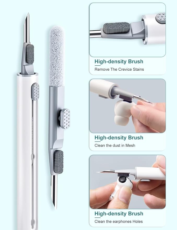 Cleaner Kit for Airpods, Earbuds Cleaning kit for Airpods Pro 1 2 3, Multi-Function Cleaner Pen Soft Brush for Bluetooth Earbuds,Case Cleaning Tools for iPhone 17,Laptop, Camera (White)