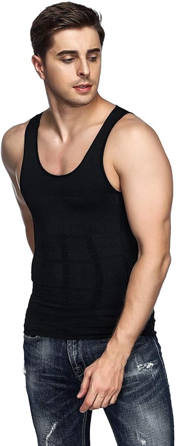 Odoland Mens 3 Pack Body Shaper Slimming Tummy Vest Thermal Compression Shirt Tank Top Shapewear