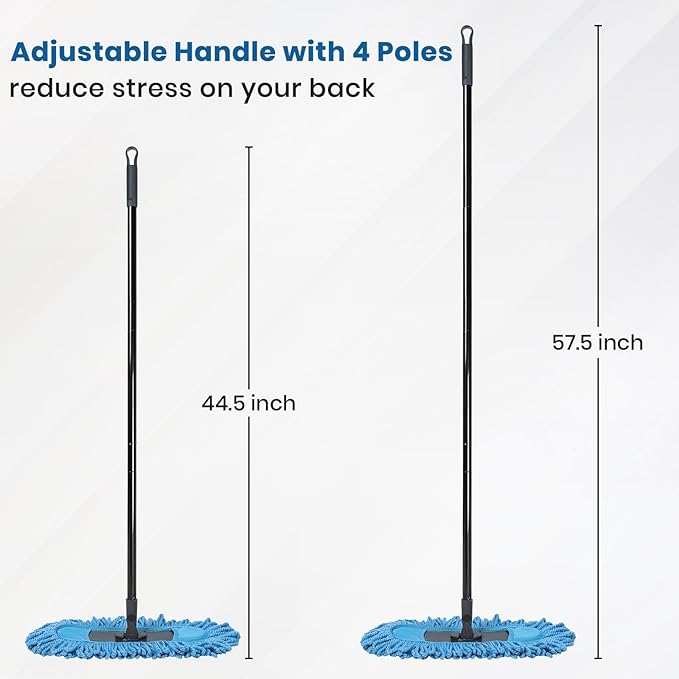 19 Inch Dust Mops for Floor Cleaning with 2 Mop Refill Pads Floor Duster with 58” Long Handle Microfiber Sweeper for Hardwood Tile Baseboard