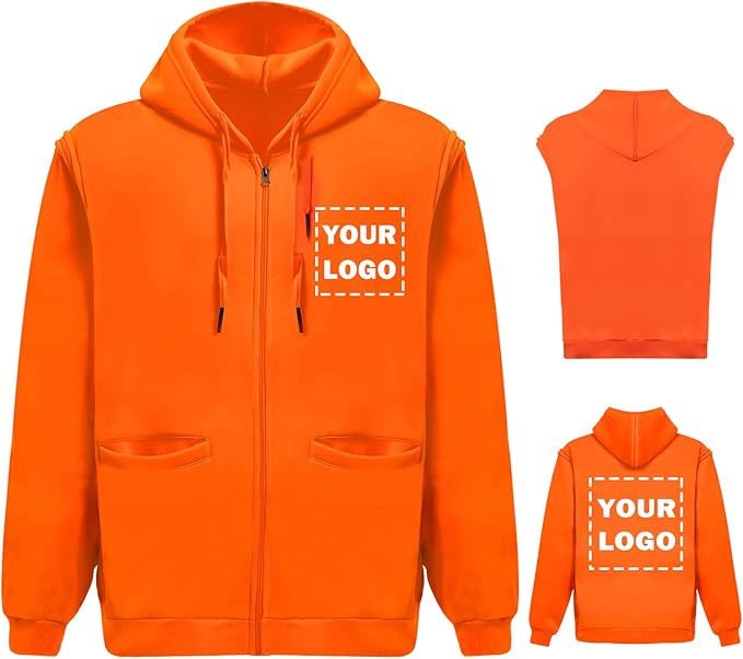YOWESHOP High Visibility Reflective Safety Hoodie Jacket With Removable Sleeves Hi Vis Outdoor Protective Workwear Unisex