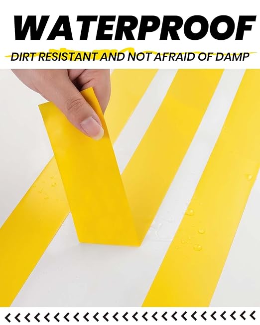ADHES Yellow Hazard Warning Safety Tape, 2 Inch x 35 Yards x 2 Rolls High Visibility Wear Resistant Floor Marking Caution Tape for Indoor & Outdoor, Gym, Factory, Parking, School and More