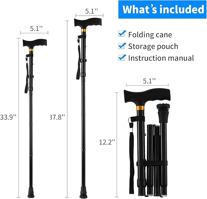 Walking Cane LIXIANG Cane for Man/Woman | Mobility & Daily Living Aids | 5-Level Height Adjustable Walking Stick | Comfortable Plastic T-Handle Portable Walking Stick Folding Cane
