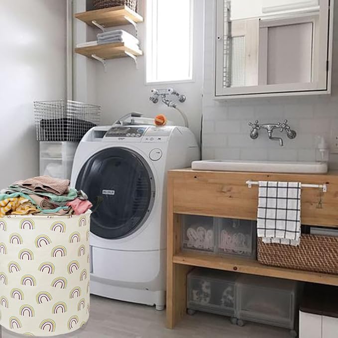 19.7 Inch Round Rainbow Pattern Laundry Clothes Hamper Laundry Basket with Handles,Storage Organizer Bins Laundry Gift Basket for Room, Bedroom Decor