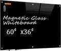KIZZBY Glass Dry Erase Board - Magnetic Blackboard, 60"X36" Frameless Black Board Clear Glass Boards with Super Strong Magnets, Wall Mounted for Office, Classroom and Home