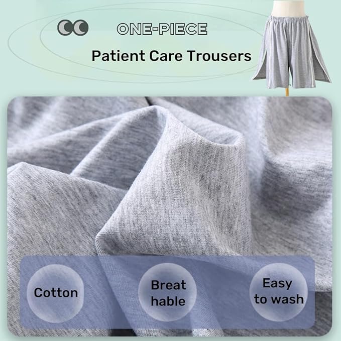 Bedridden Patient Clothing,Full Open Patients Care Trousers,Unisex Fracture Pants,Disability Clothes with Zippers,Suit for Fracture,Disable,Elderly(Light Grey,L)