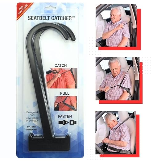 Seatbelt Catcher Seat Belt Aid Grabber - for Elderly & Disabled, Seatbelt Reacher Tool for Seniors with Back, Shoulder, or Elbow Injury, Easy Reach Mobility & Daily Living Aid, 2 Pack, Black