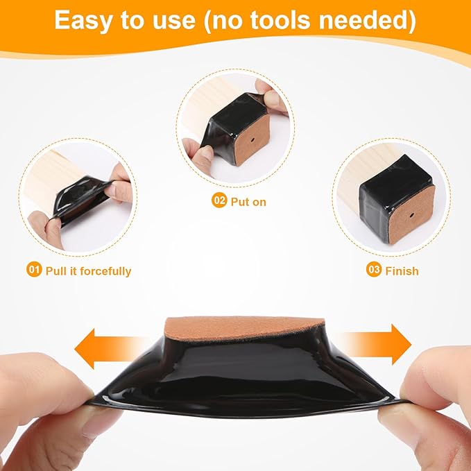 CHUNZEXI 36 Pack Square Chair Leg Floor Protectors for Hardwood Floors, Silicone Felt Covers Pads Caps, Protect Wood Furniture Feet Floors Noise Reduce and Scratch (Square X-Lager & Black)