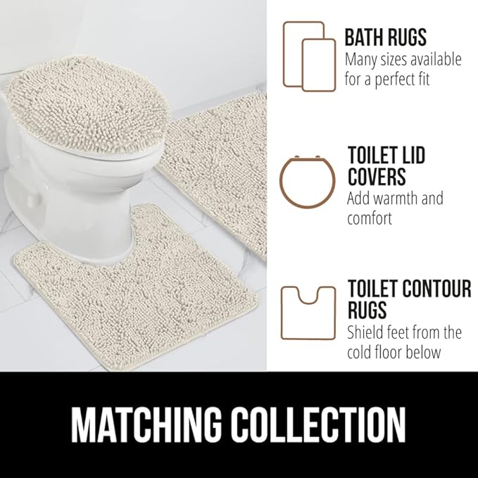 GORILLA GRIP Bath Rug Mat, Thick Soft Absorbent Chenille, Quick Dry Microfiber Mats, Rubber Backing Washable Shower Floor Rugs, US Designed Bathroom Bathmat Home Decor Accessories, 24x17, Ivory
