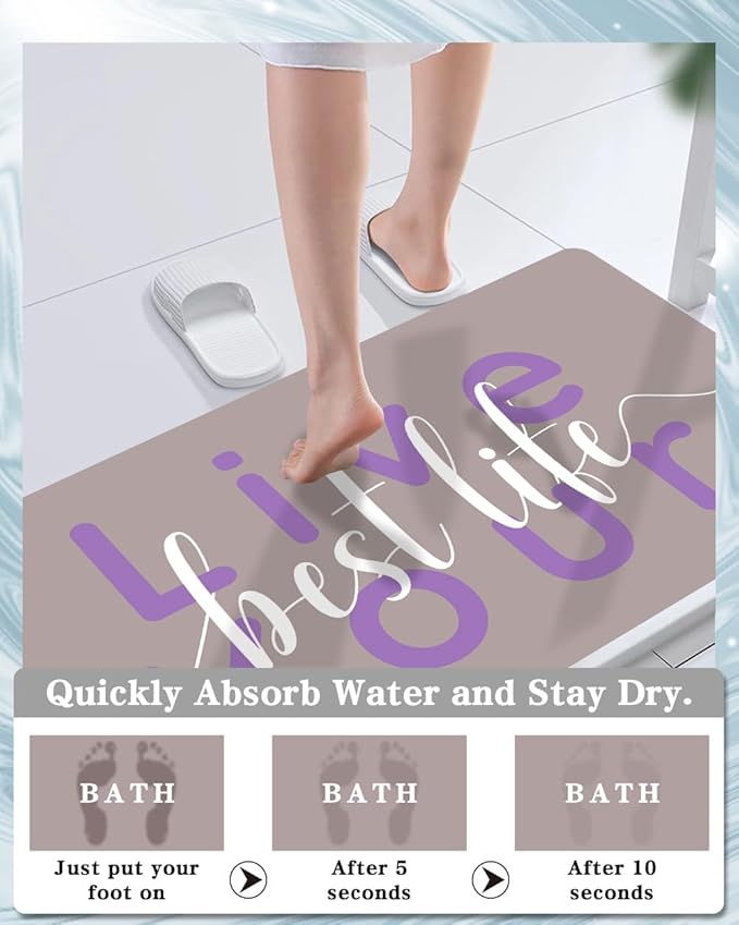 Bath Mat, Bathroom Mat Rugs Super Absorbent Shower Mats Non Slip Quick Dry Thin Rubber Mats for Bathroom Floor Fit Under Door, Shower Rug for Bathtub, Shower, Beige