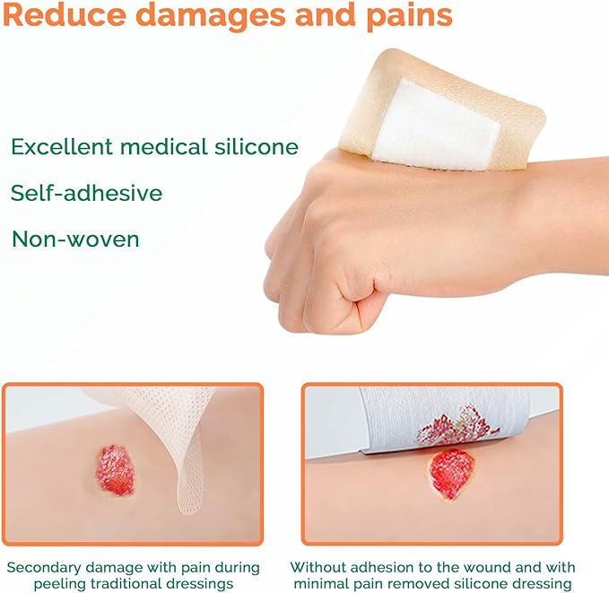 Silicone Foam Dressing 3x3 Inch with Border 10 Packs Adhesive Waterproof Wound Dressing Bandages for Wound Care High Absorbency Foam Pad Bandaid