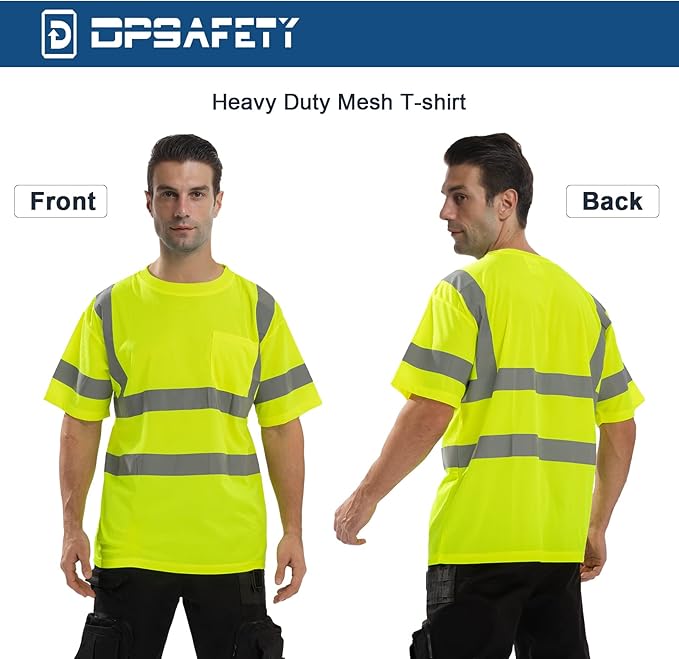 High Visibility Class 3 T Shirts，Hi Vis Safety Shirts with Reflective Strips and Pocket, Short Sleeve Quick Dry Mesh Construction Work Shirt for Men/Women Lime,Small