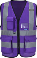 A-SAFETY Safety vest purple Protective Reflective Safety Vest Workwear, 7 Pockets Hi Vis Durable Vest with Reflective Tapes, 4 Lower Pockets, Purple