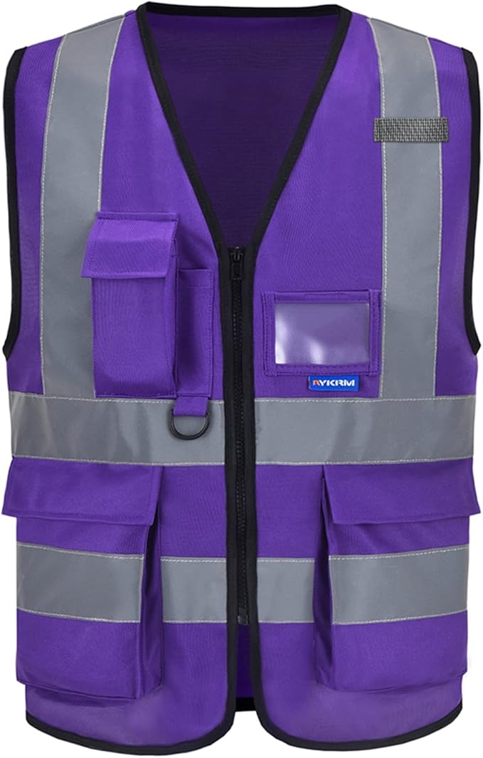 Hi Reflective Safety Vest,A-SAFETY, Hi Vis Bright Neon Colors Safety Vest with 4 Reflective Strips 7 Pockets (6XL, Purple)