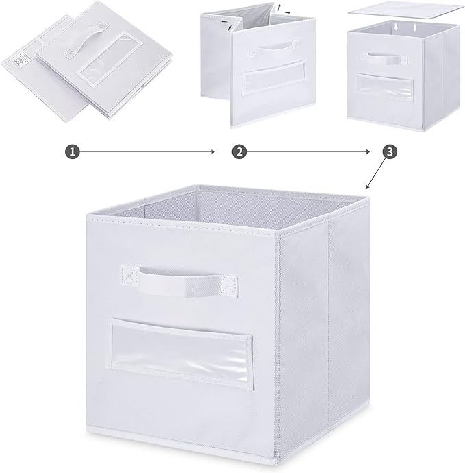 artsdi 13x13x13 storage cube bins(Set of 8)Fabric storage cubes with 8 Labels Window Cards & a Pen,storage cubes 13x13, storage bin, Collapsible 13 inch cube storage bins,Cubby Organizer Boxes, White