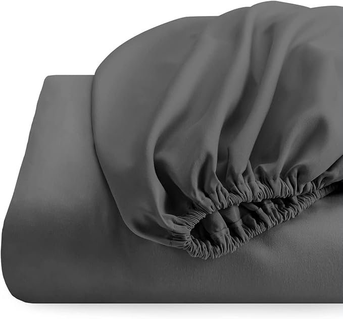 HOME-FURNISH Half Split King Fitted Sheet for Adjustable beds, 1 PC Top Only Down 32 inches from The Top, 600 Thread Count 100% Cotton King, Dark Grey Solid, 32'