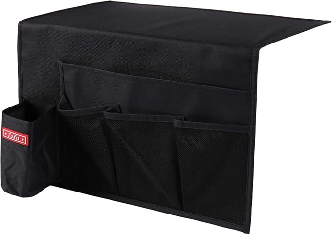 5 Pockets Bedside Caddy, Bedside Storage Organizer for Water Bottles, Magazines, Phone, Glasses (5 Pockets-Black)