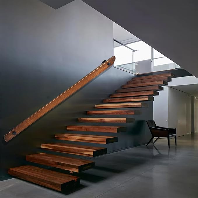 Wood Handrails, Indoor Non-Slip Staircase Handrail,Retro Rustic Wall Mount Railings Handrails, Home Loft Corridor Support Rod,Industrial Pipe Support, Easy to Install (Dark Wood, 6FT)