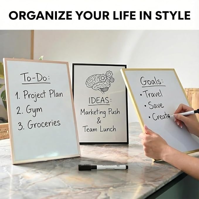 Small Whiteboard 12 x 16 Inch Magnetic Dry Erase Board with Stand & Wall Mount | Rose Gold Aluminum Frame | Desktop Board for Home, Office, Reception, Events | 2 Markers, Eraser & 2 Magnets
