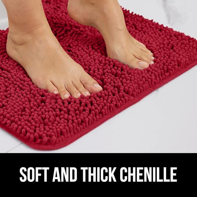 GORILLA GRIP Bathroom Rug Sets, Soft Chenille 2 Piece Area Rugs Set, Toilet Base Mat and 30x20 Carpet, Absorbent Microfiber Washable Mats Dry Quickly, Home Décor and Bath Room Accessories, Red