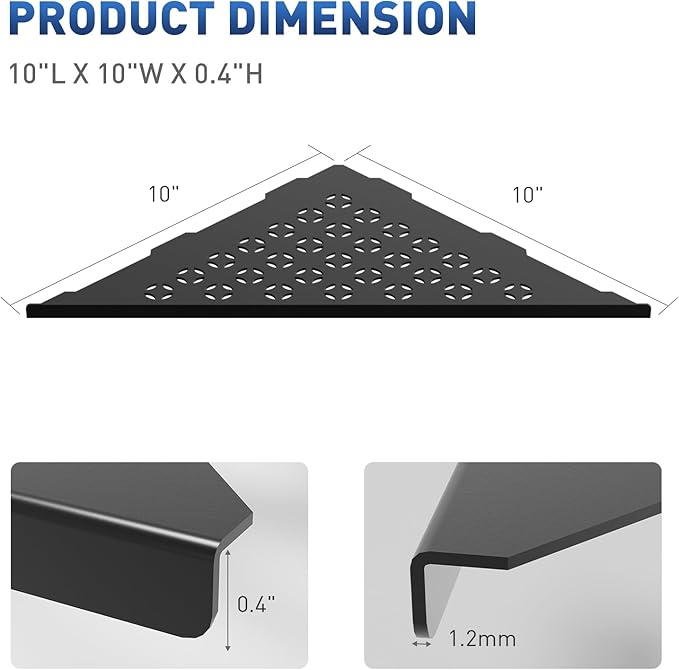lives Corner Shower Shelf 10" Slot Design Recessed Shower Shelves for Tiled Wall, 304 Stainless Steel Corner Shelves for Bathroom Organizer, Matte Black 2 Pack (Star)